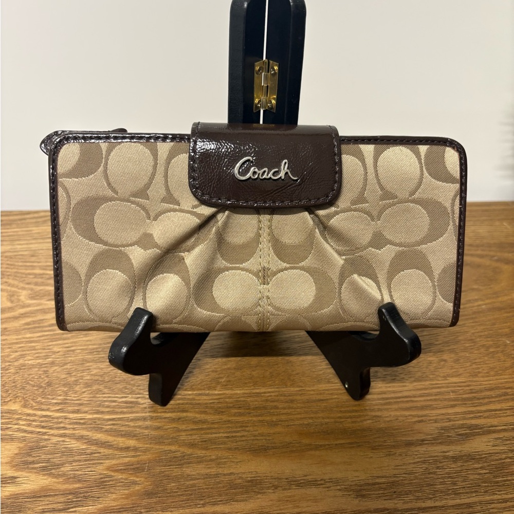 Coach Tan and Dark Brown Signature Wallet
